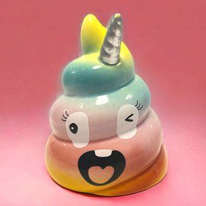 Fun Ceramic Unicorn Poop Emoji Bank Pastel Rainbow Colors *read*